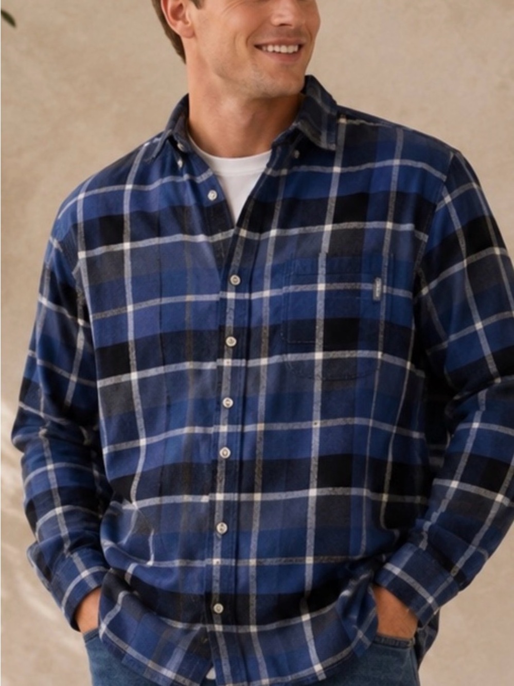 Eddie Bauer Favorite Flannel Shirt Mens
XL Blue Gray Plaid Button Front Cotton